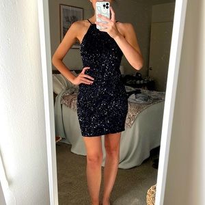 Black sequin high neck dress